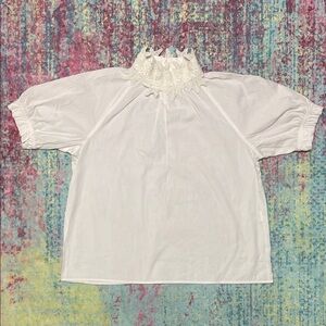 Zara White Lace-Neck Blouse
